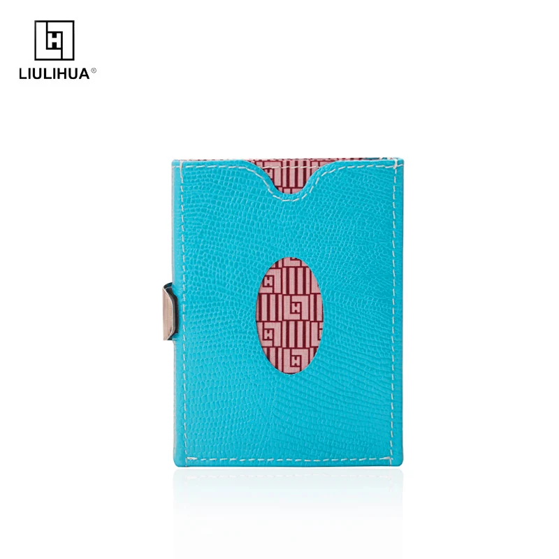 LIULIHUA Trifold Real leather Bank Card Holder with stainless steel lock High End Men Designer Luxury Travel Wallet Unique Purse