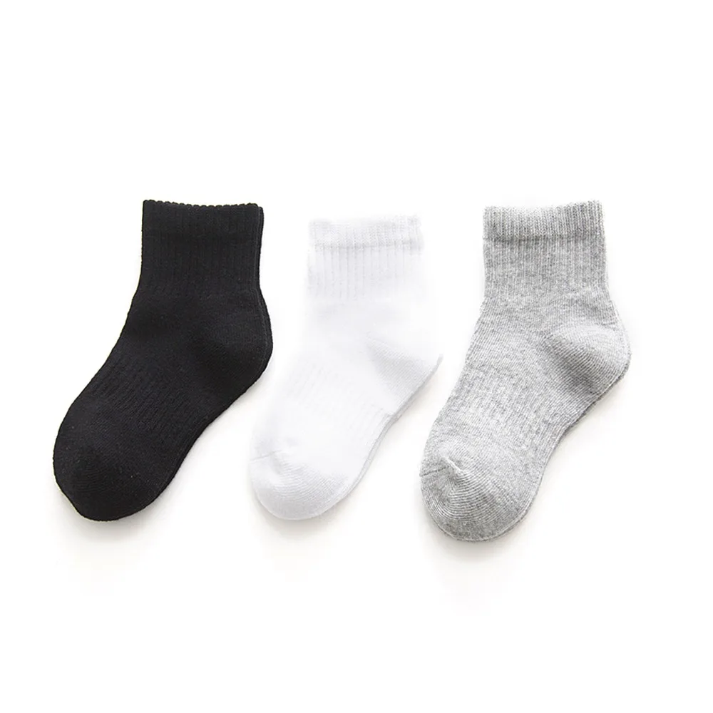 3 Pairs/lot Kids Socks 3-12 years children socks School Sport Cotton Socks Black White Solid Color sock For Boy Girl