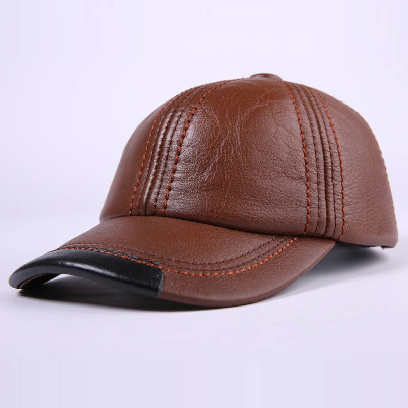 Wholesale Genuine Leather Baseball Cap Men Women Black Cowhide Hat Snapback Adjustable Autumn Winter Real Leather Peaked Hats