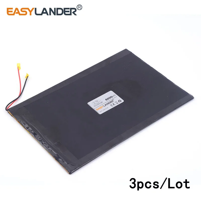 

3pcs/Lot 3.7 V 6000mAH 35100140 lithium Li ion polymer rechargeable battery for GPS Aoson M19 M19 3G Tablet PC 3.5*100*140mm