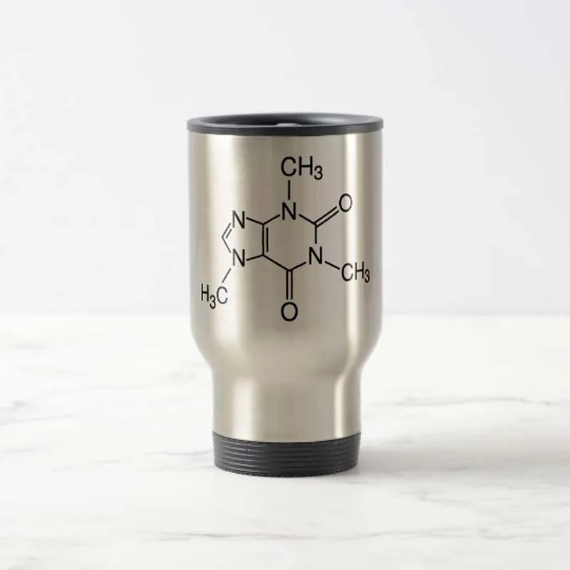 Funny Caffeine Molecule Travel Mug Stainless Steel coffee Cup with Handle - Great Gift Mugs 14 Ounce