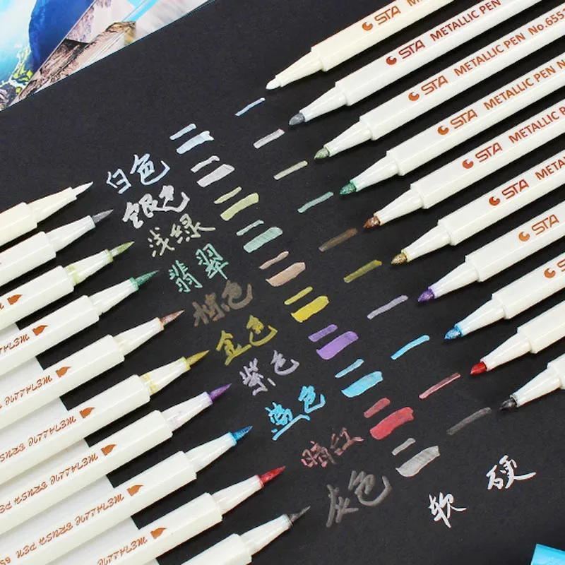 

10 Metallic Colour pen Art Marker Pen Brush Art Drawing pen For Stationery School Supplies DIY Scrapbooking Crafts