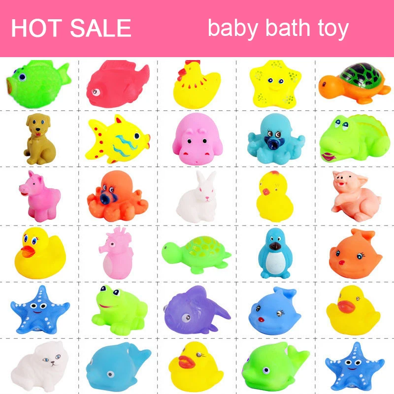 20Pcs/Set Cute Soft Baby Bath Toys Rubber Duck Animal Float Squeeze Sound Mini Wash Bath Toys Kids Educational Toys