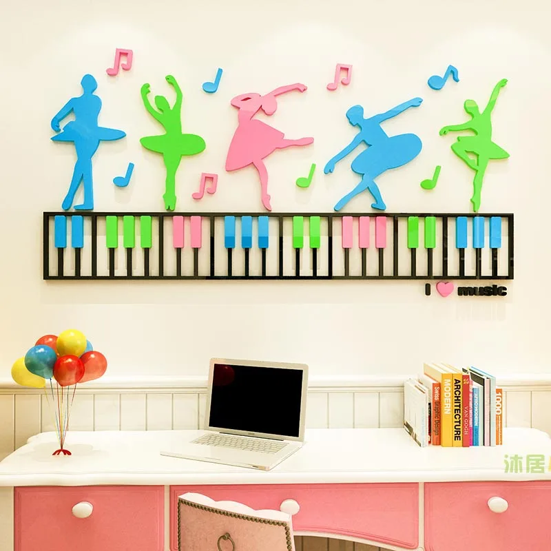 Ballet Dancer Acrylic 3D wall stickers For kids room Music room Dance room DIY art wall stickers Piano Home decoration