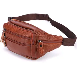 New 2019 Genuine Leather Waist Packs Fanny Pack Belt Bag Phone Pouch Bags Travel Waist Pack Male Small Waist Bag Leather Pouch