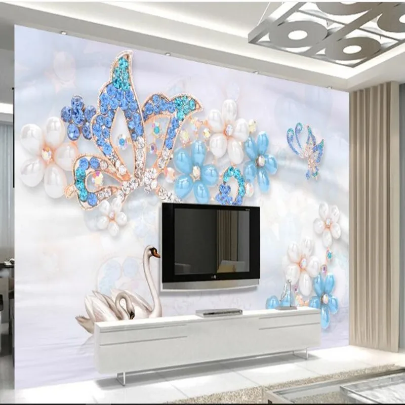 

wellyu Custom large-scale mural 3D stereo European luxury butterfly jewelry silk TV background non-woven fabric wallpaper