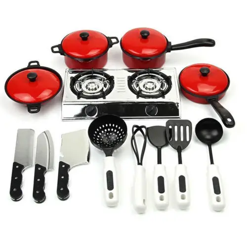 Childrens Plastic Kitchen Cooking Utensils Pots Pans Cookware Set Kids Play Toy