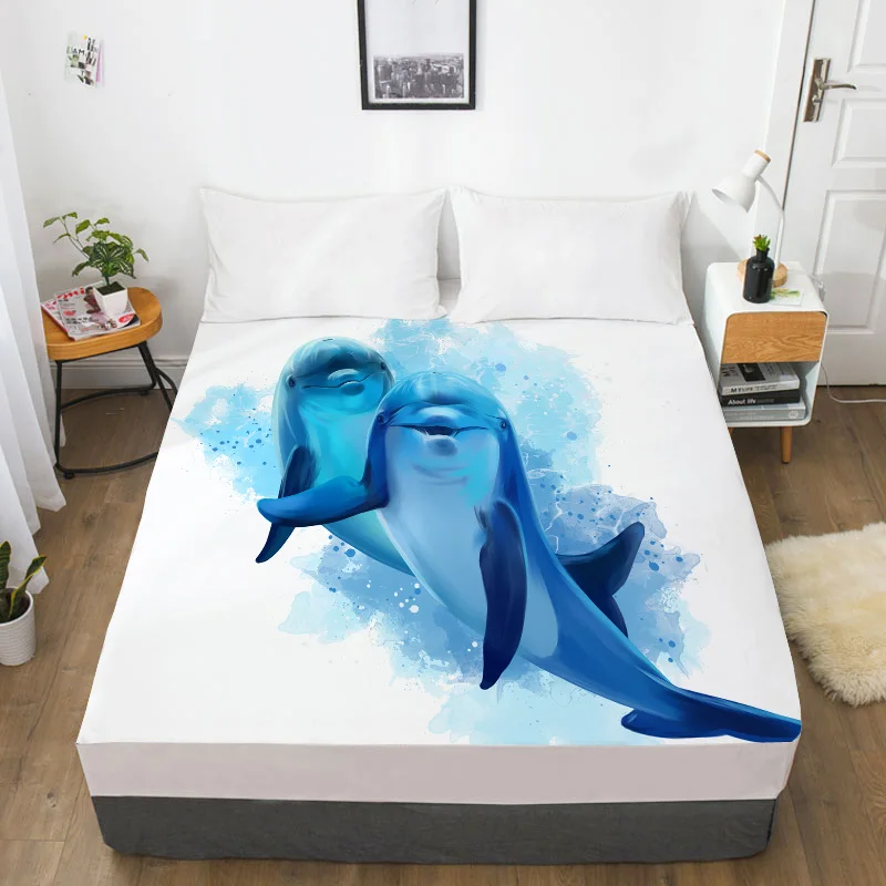 

3D HD Digital Printing Bed Sheet With Elastic,Fitted Sheet Custom size,Bedding Cute dolphin/whale,Mattress Cover 160x200