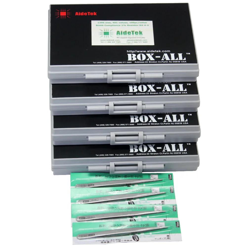 AideTek 1206 ตัวต้านทานชุดกล่อง E96 Series 1% RoHS 491 V x 100 pcs จัดจำหน่าย 4 กล่อง - พลาสติกทั้งหมด organizzation เก็บ R12E96100