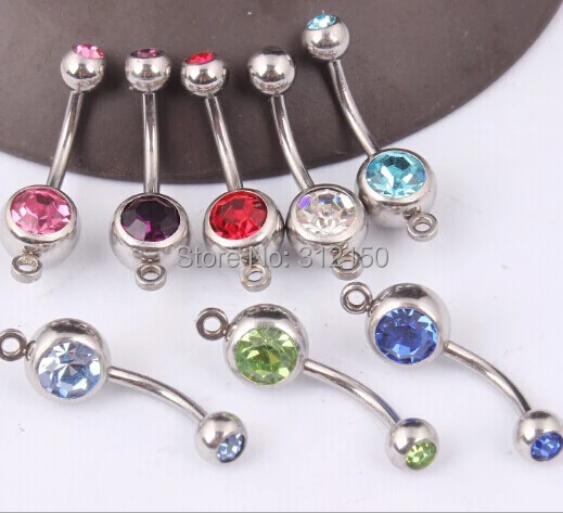 50pcs wholese free shipping belly button ring Sexy double gem add your own charm Double Crystal CZ belly rings Navel Rings