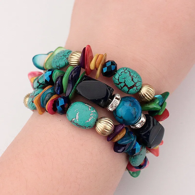 New Bohemian Multicolor Shell Bracelets & Bangles Crystal Stones Beaded Multilayer Bracelets Charm Gold Color Bracelet For Women