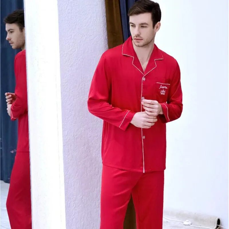 

Men's Students Sleepwear Set Loungewear Plus Size Ice Silk Set Long Sleeves Leisure Youth Home Clothes Silk Satin Pajamas J016