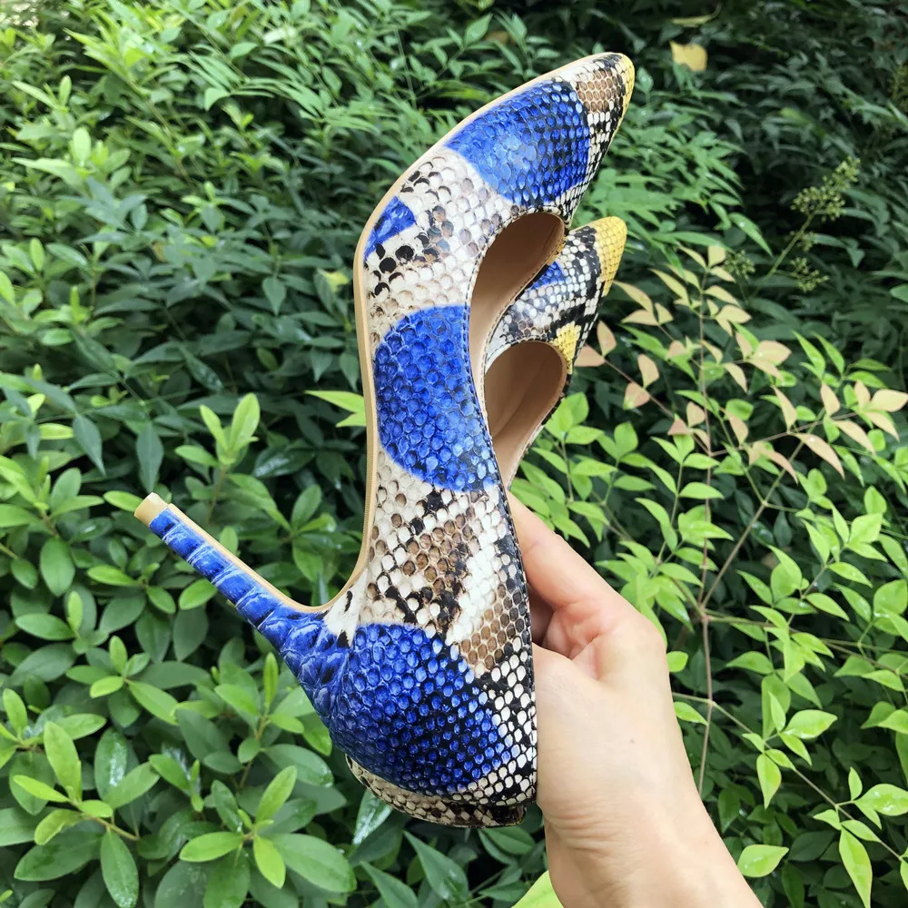 Veowalk Sexy Embossed Snake Pattern Women Pointed Toe High Heels Ladies Slip On Stiletto Pumps Fashion Woman Night Club Shoes