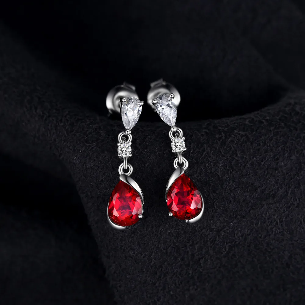 JewelryPalace 1.9ct Pear Created Red Ruby 925 Sterling Silver Drop Earrings for Woman Fashion Gemstone Jewelry Anniversary Gift