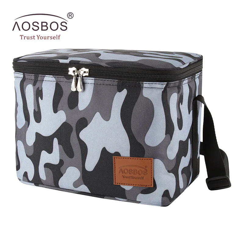 Aosbos Portable Cooler Lunch Bags Insulated Camo Thermal Lunchbox Shoulder Food Picnic Bag Cooler Tote Handbags for Men Women