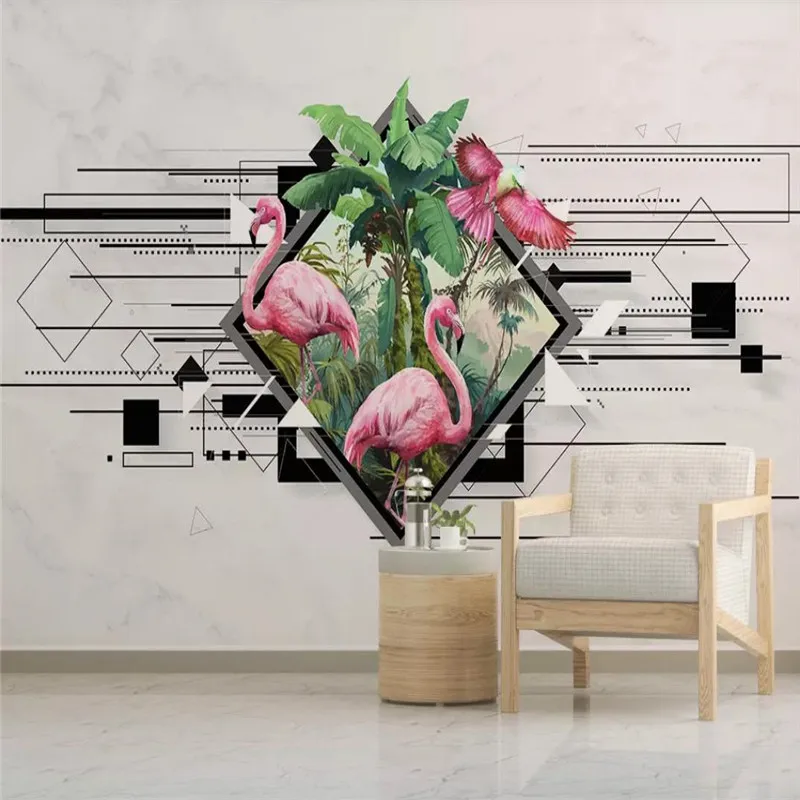 

Nordic wallpaper simple personality geometric flamingo TV background wall professional manufacturing mural photo wallpaper