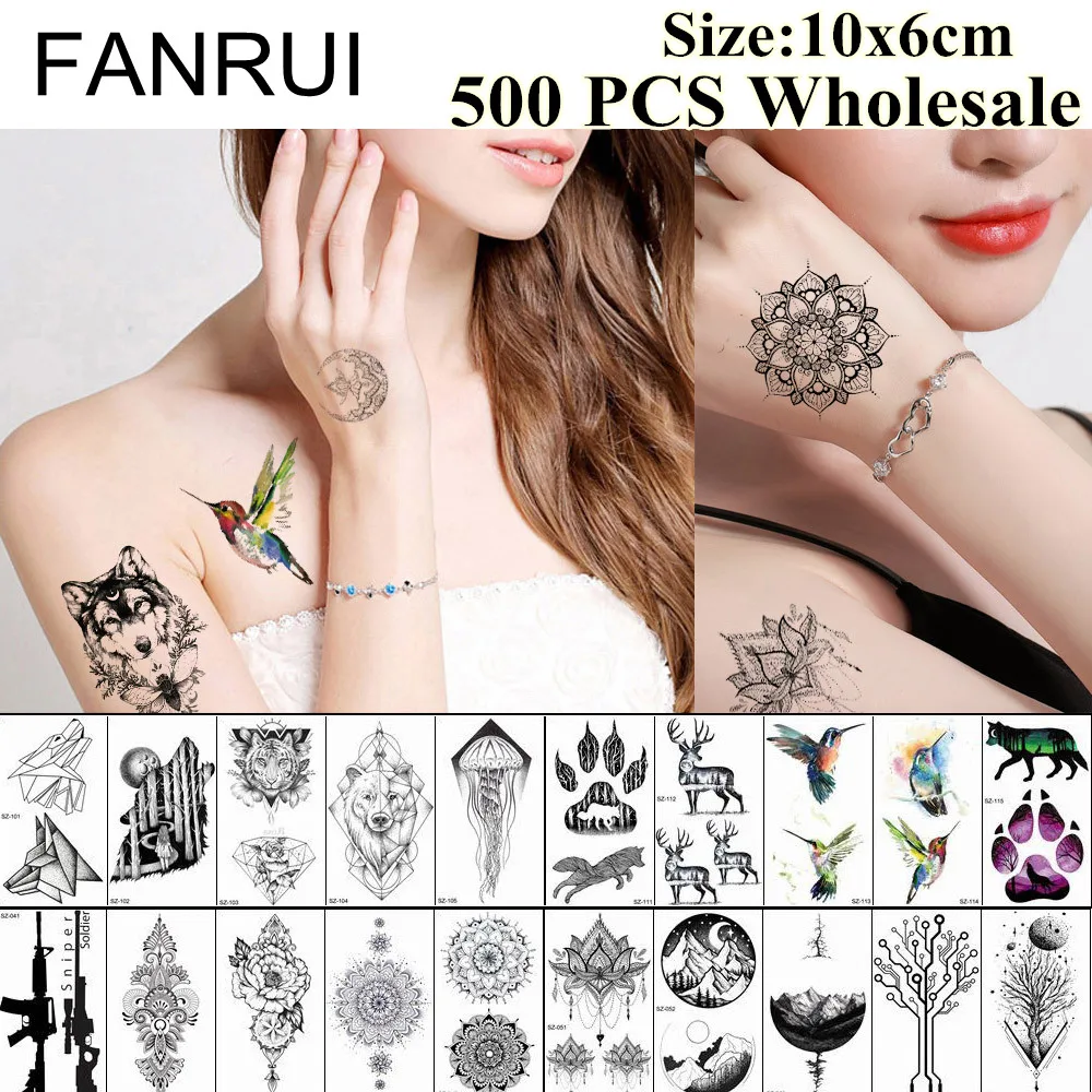 

FANRUI 500 Pieces Wholesale Fake Geometric Tattoo Temporary Birds Mandala Tatoo For Men Women Body Art Tattoo Stickers Supplies