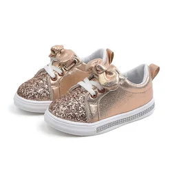 Chaussures décontractées à paillettes avec nœud papillon en cristal pour bébés filles et garçons, baskets de course pour enfants, chaussures de sport pour tout-petits