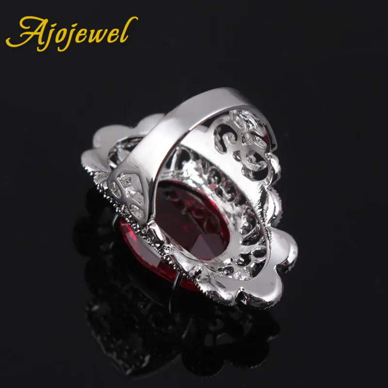 Ajojewel Shining Big Oval Red/Black Crystal Rings For Women Black CZ Flower Beautiful Vintage Jewelry