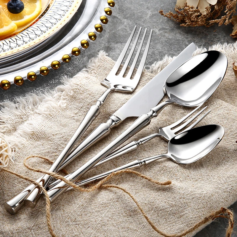 24pcs/lot Korean Food Portable Cutlery 304 Stainless Steel Table Fork Knife Spoon Dinner Set Dinnerware Gold Tableware Sets