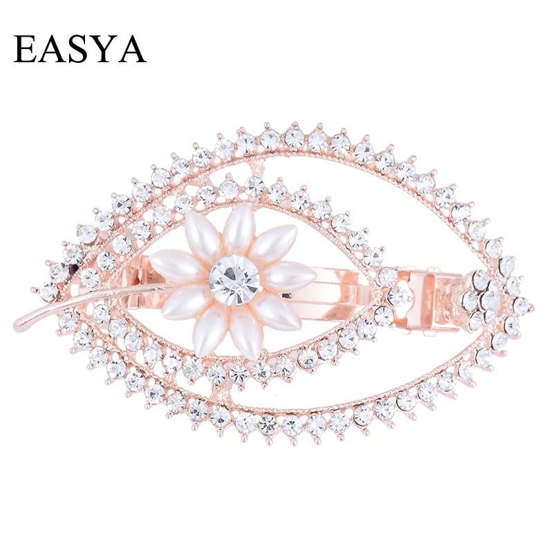 EASYA High Quality Crystal Barrettes Hair Clips Simulated Pearl Wedding Bridal Flower Hair Accessories Hairpin Ornaments