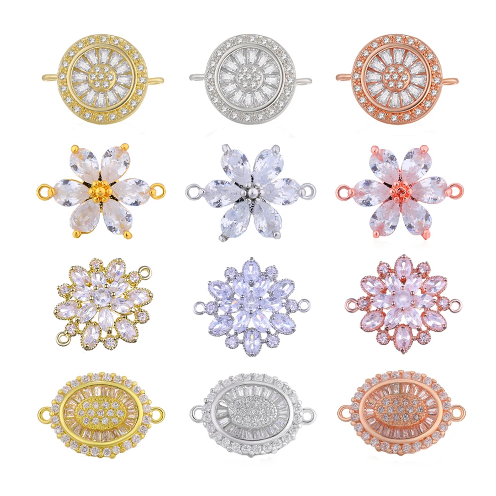 Juya 3pcs/Lot DIY Decorative Cubic Zirconia Flower Charm Connectors Accessories For Handmade Bracelet Earring Jewelry Making