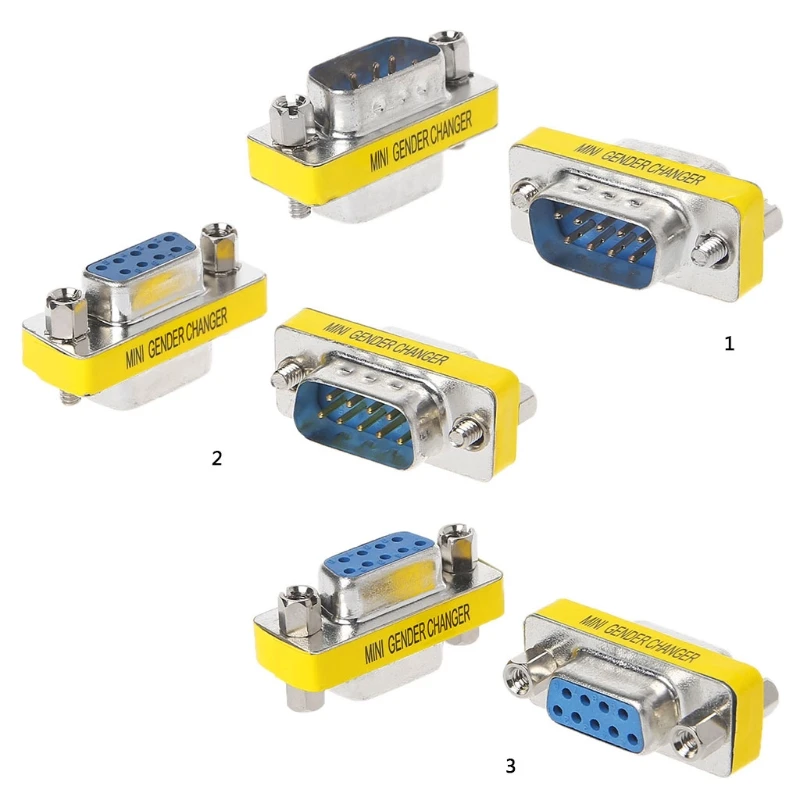 MINI adaptador de cambiador de género DB9, conexión de enchufe VGA, 9 pines, RS232 Com d-sub, 2 piezas