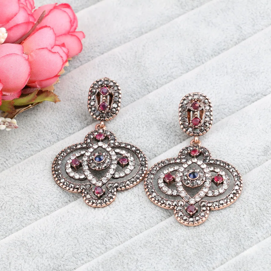 Luxury Turkish Style Big Pendant Earrings For Women Antique Gold Color Mosaic AAA Resin Earring Crystal Gift Vintage Jewelry