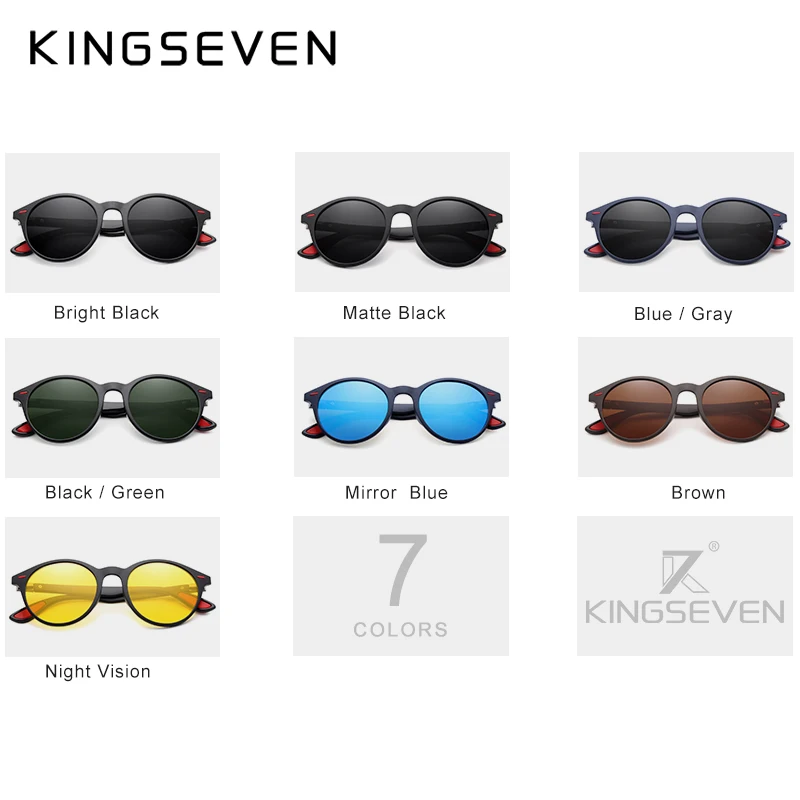 KINGSEVEN-Round النظارات الشمسية المستقطبة للرجال والنساء ، نظارات للجنسين خمر ، نظارات تصميم جديد ، TR90