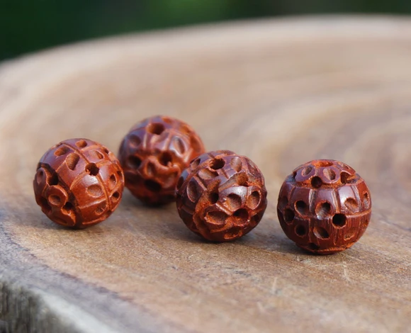 11mm Natural Red Sandalwood Beads Hollow Loose Tiny Charms Mala Beads Japa Bead Bracelet Jewellry Findings DIY Accessories