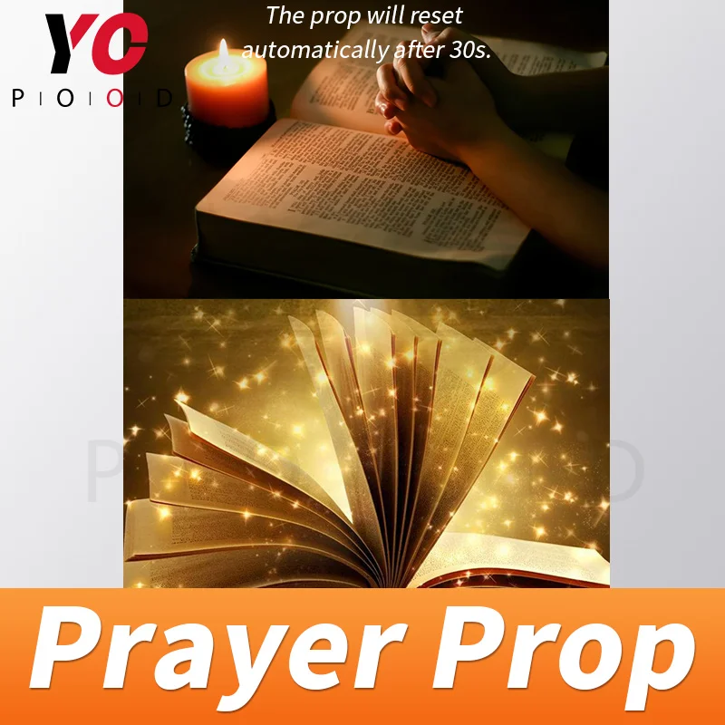 Pray prop escape room puzzle supplier use hand to touch the Bible book and metal object to touch metal sensor to unlock YOPOOD