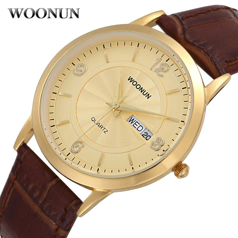 2020 WOONUN Top Brand Luxury Gold Watches Men Man Clock Waterproof Shockproof Calendar Quartz Watch Ultra Thin Watches For Men