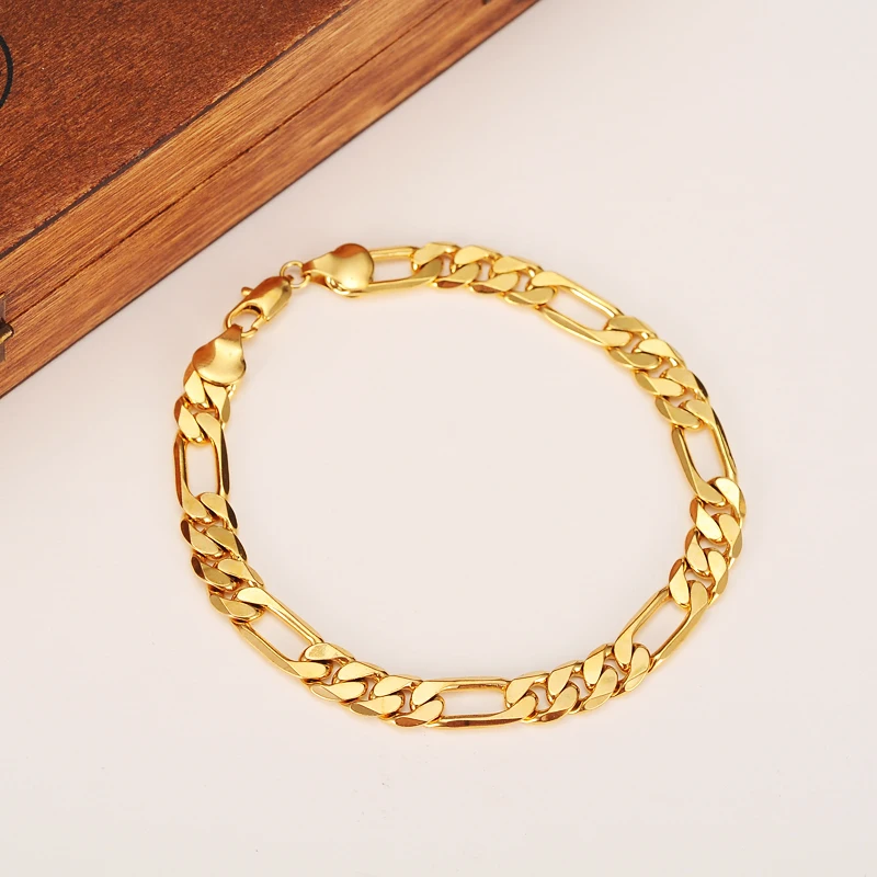 7mm Chain Chunky 60cm&21cm Fashion Gold Color Jewelry Men Necklace Sets Wholesale Trendy Figaro Chain Necklace Bracelet Sets