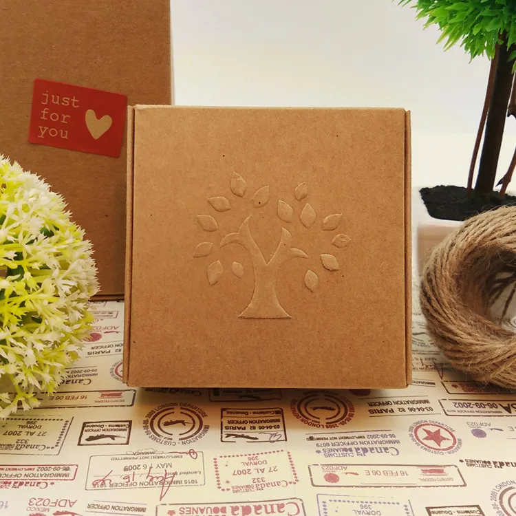 7.5*7.5*3cm Embossed Box Kraft Paper Box Jewelry Box Handmade Soap Box 200pcs\lot Free shipping