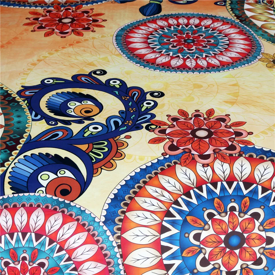 BeddingOutlet Kaleidoscope Bed Sheets Bohemian Flat Sheet Mandala Flowers Bed Linen Red Green Blue Ethnic Bedspreads Queen 1pc