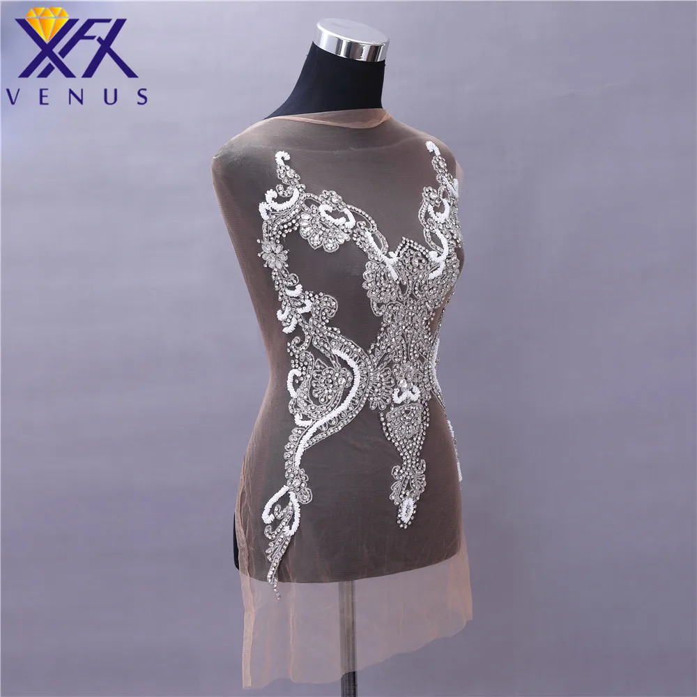 XFX VENUS Handmade Rhinestone Crystal Dress Patch Beads Stone Beaded Patches Bodice Decoration Trimming for Gown