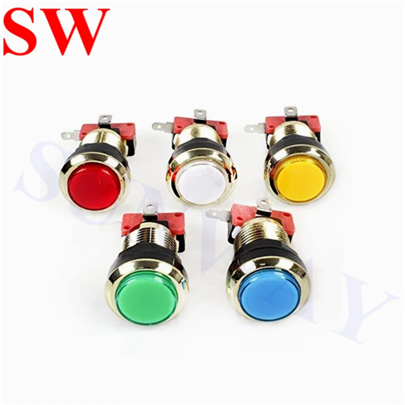 16PCS 32mm round 12V LED Push Button gold Plated lighted button switch Gilded Illuminated with microswitch Arcade Game machine