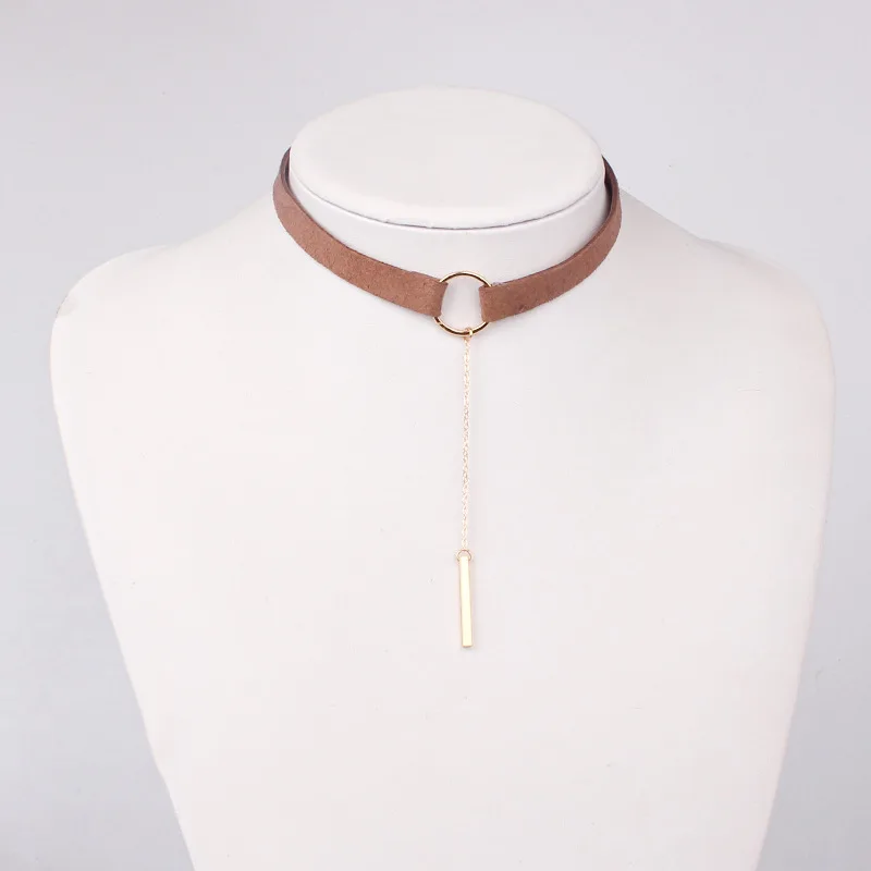 Punk New Fashion 4 Colors Leather Choker Necklace Women Gold Color Geometry With Round Pendant Collar Necklace For Girls Gifts