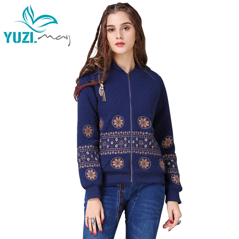 Winter Jacket Women Yuzi.may Boho New Cotton Coats Stand Collar Vintage Embroidery Zipper Thicken Warm Female Jackets B9232