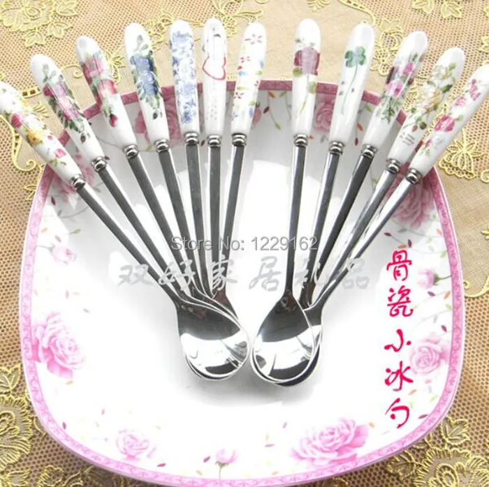 Free shipping (3pcs/lot) Multicolor Long Ceramic Handle Stainless Steel Coffee/ Tea Spoon 178mm Stirring Soup Spoon tableware