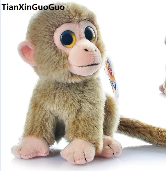 

high quality goods about 18cm cute squatting monkey plush toy light brown monkey soft doll baby toy birthday gift s0326