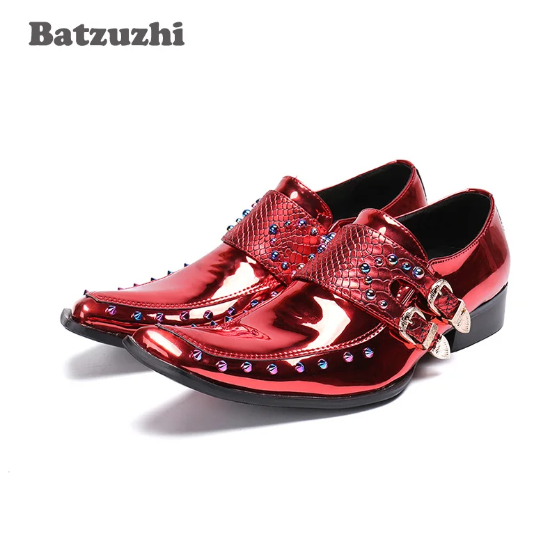 

Batzuzhi Italy Brand Fashion Men Party Wedding Handmade Oxfords Rivets Men Leather Red Wedding Shoes Zapatos Hombre Size 46 US12