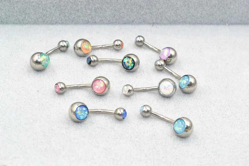 30pcs Opal Navel Belly Button Rings Sexy Woman Belly Piercing Barbell Surgical Steel Navel Piercing Girls Fashion Body Jewelry