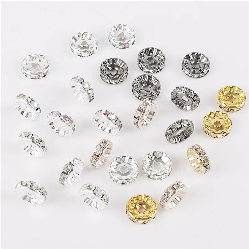 4 6 8 10mm Gold/Gunmetal/Silver Color Crystal Rhinestone Rondelles Loose Spacer Beads For DIY Bracelet Jewelry Making Findings