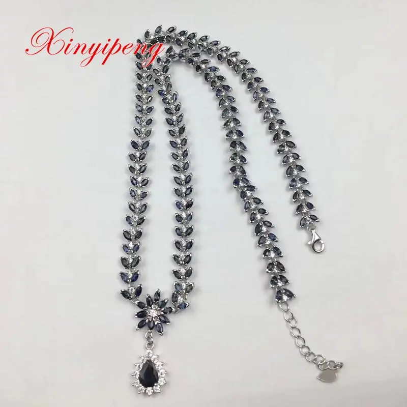 

Xin yi peng 925 silver inlaid natural sapphire necklace woman necklace fashionable elegant fine workmanship