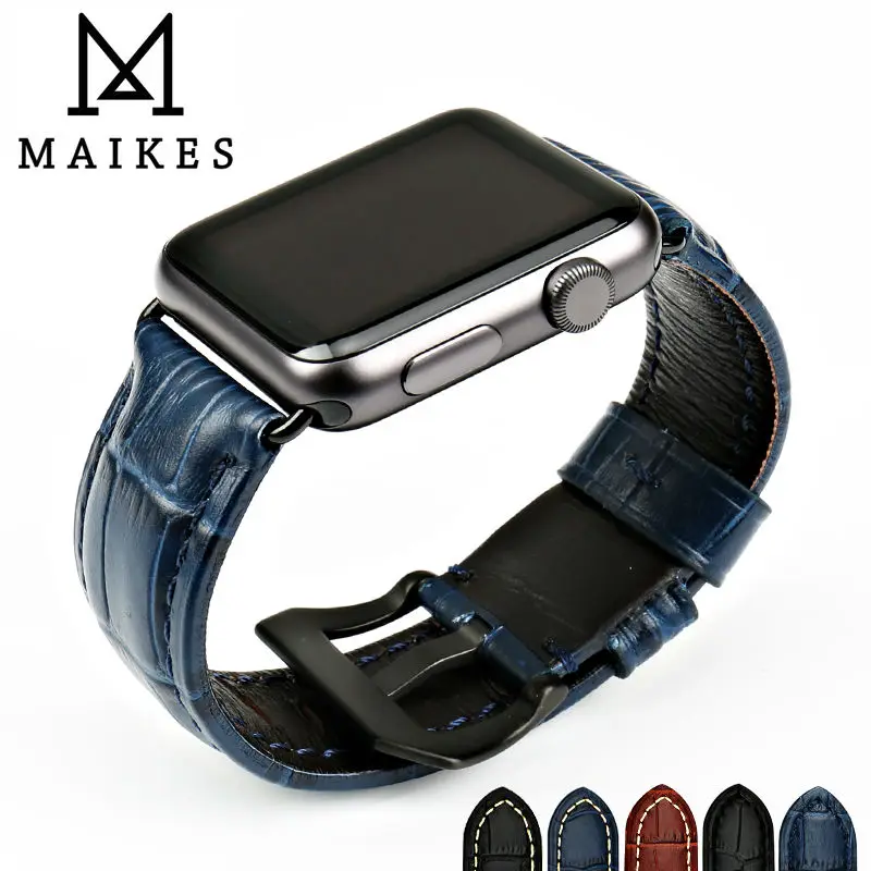 MAIKES Watchbands Genuine Cow Leather Watch Band For Apple Watch 45mm 44mm 40mm 42mm 41mm Series 7 6 SE 5 4 3 iWatch Strap