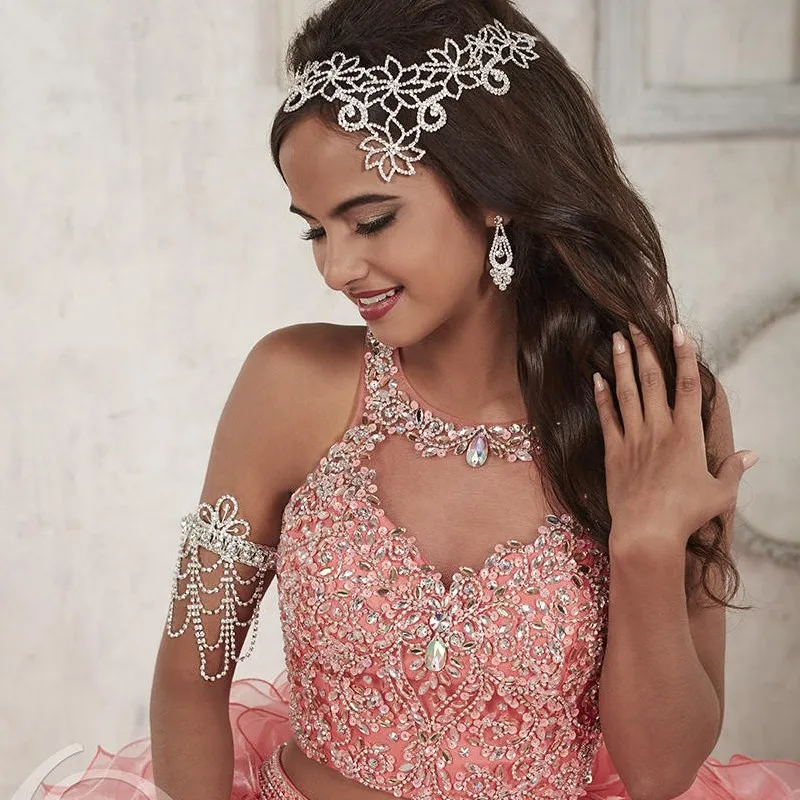 Two Piece Quinceanera Dresses Pink Scoop Organza Ball Gown Sweet 15 16 Dress Sleeveless Beaded Pruffy Zipper Vestidos de 15 anos