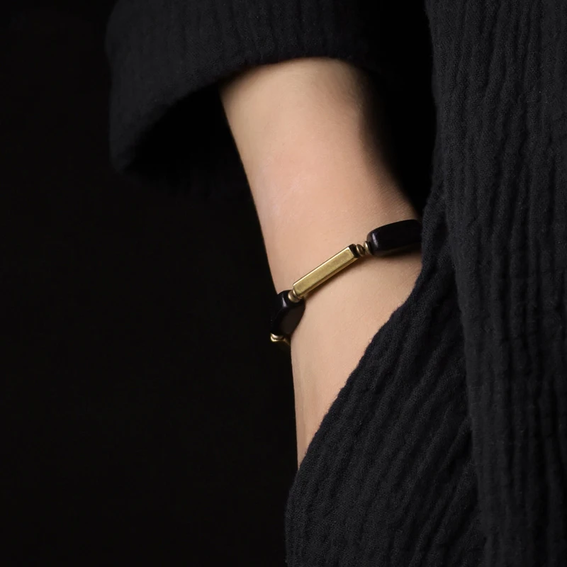 Ebony Mix Copper Beads Bracelet Fashion Rock Street Unique Geometric Beaded Contracted Health Spiritual Male Female Jewelry