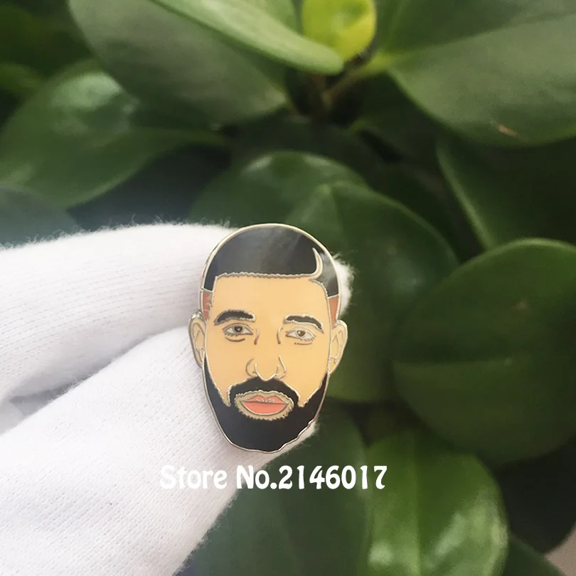 Drake Head Enamel Pin Champagne Musician Meme Lapel Pins and Brooch Music Metal Badge Art Gift 1'' Popular Craft