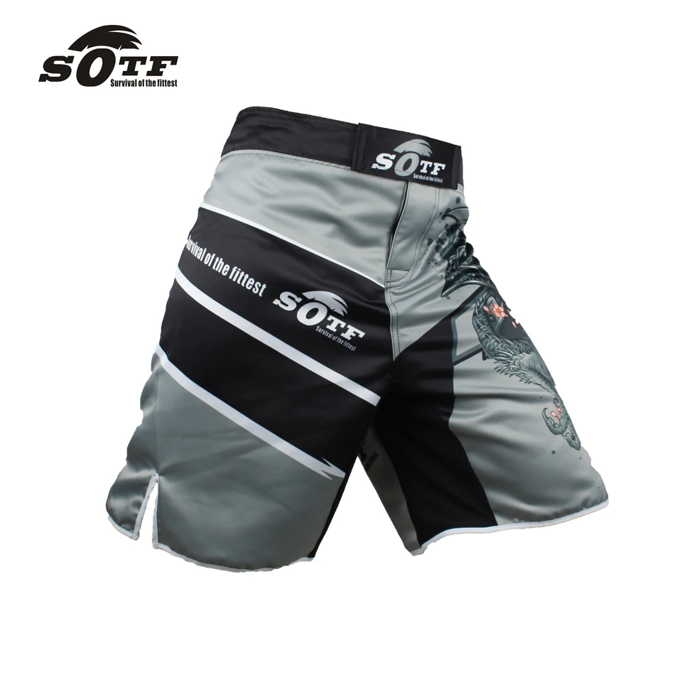 SOTF men\'s Japanese warrior gray sports fitness angle pants Tiger Muay Thai boxing shorts mma short kickboxing  boxeo pretorian